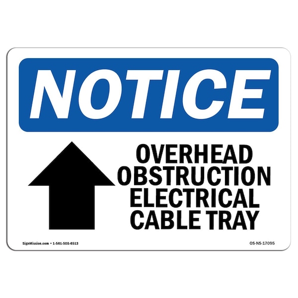 Safety Sign, OSHA Notice, 12" Height, Overhead Obstruction Electrical Sign With Symbol, Landscape